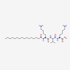 Syn-Coll Palmitoyl Tripeptide-5 molecular structure diagram showing Lys-Val-Lys sequence with palmitoyl group