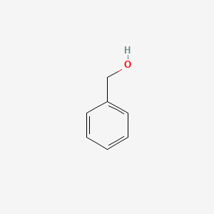 Benzyl alcohol molecular structure showing phenylmethanol with benzene ring and hydroxymethyl group