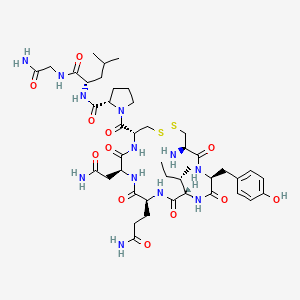 Oxytocin molecular structure showing nine-amino acid cyclic nonapeptide with disulfide bond between cysteine residues